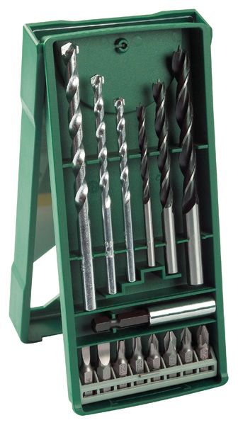 Mini-X-Line Mixed-Set, 15 Werkzeugset 15tlg Bohrer 8xSteckeinsatz 3xHolzbohr