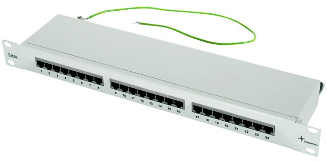 Patchpanel 24Ports 1HE Cat5E RAL7035 19Zoll-Einbau 44x482,6x114,3mm