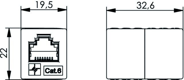 Modular-Kupplung 6 2x RJ45 Buchse/Buchse Schirm ger einrasten