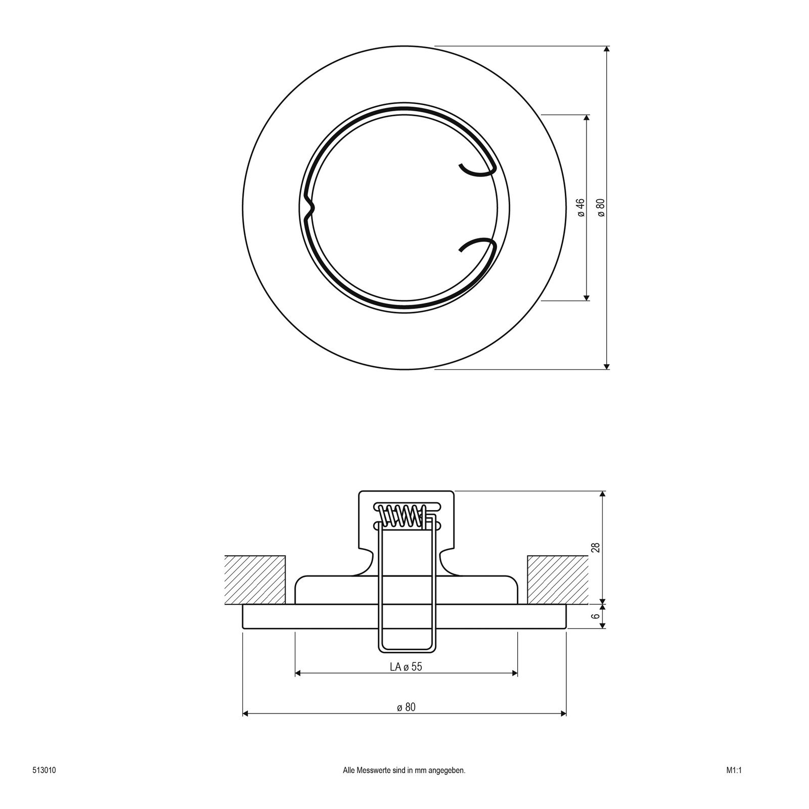 Einbaustrahler 50W Konv GX5,3 edst IP20 gbürst gebürstet Ø/EB60-55mm