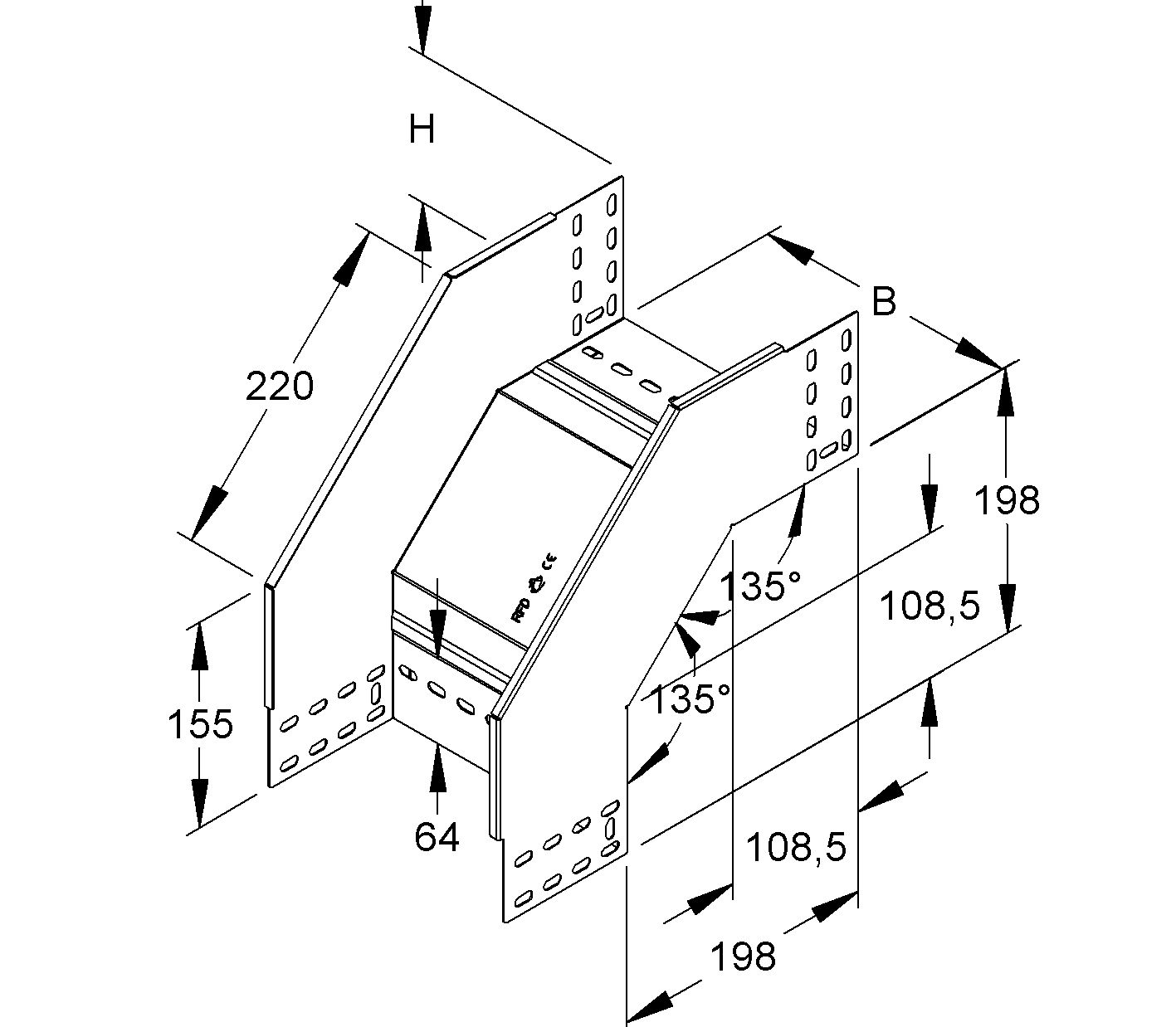 Gelenkbogen_kompl 45° vert.fall R=199mm 110x100mm