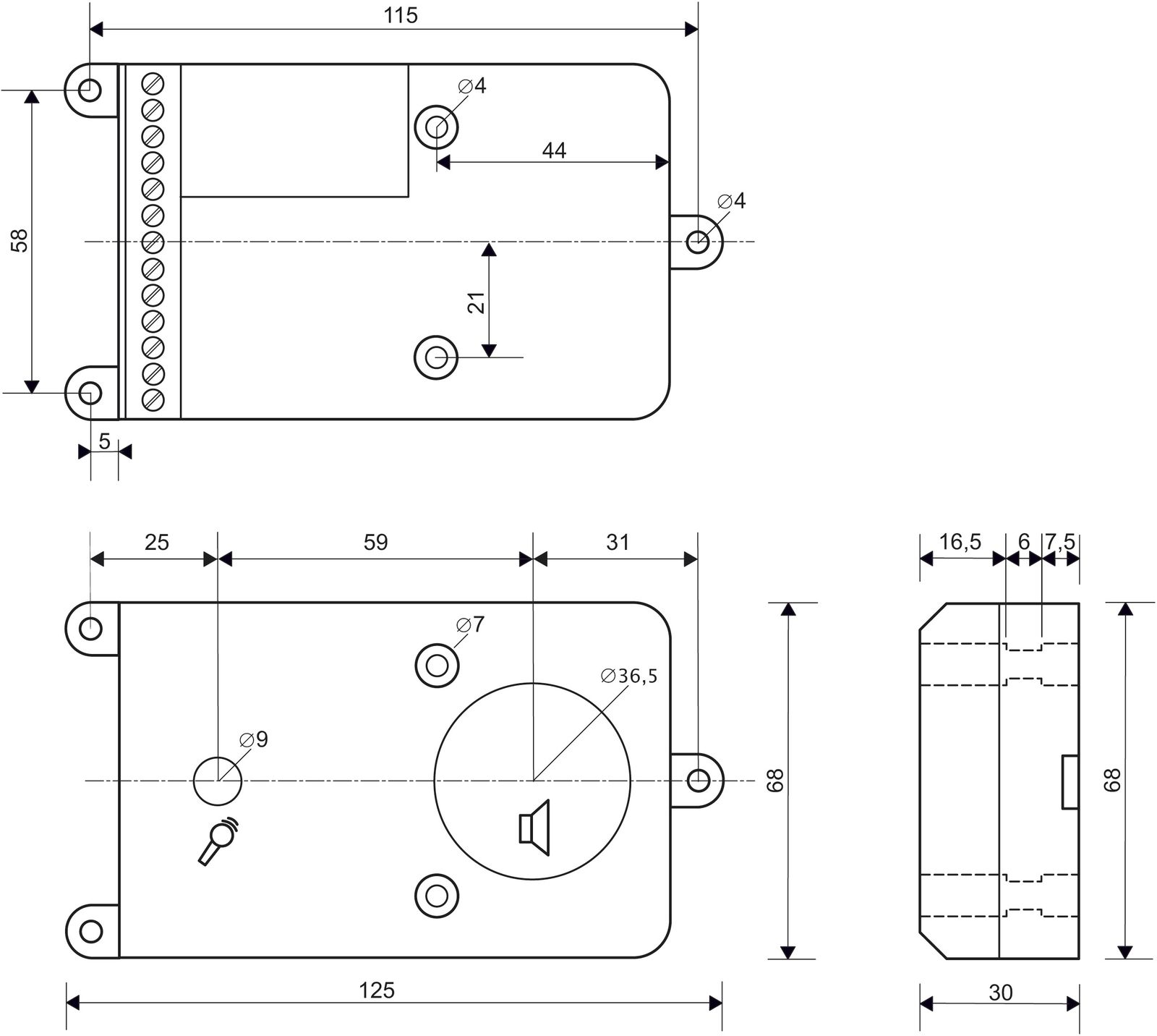 Sprachmodul Bus sw 126x68x31mm