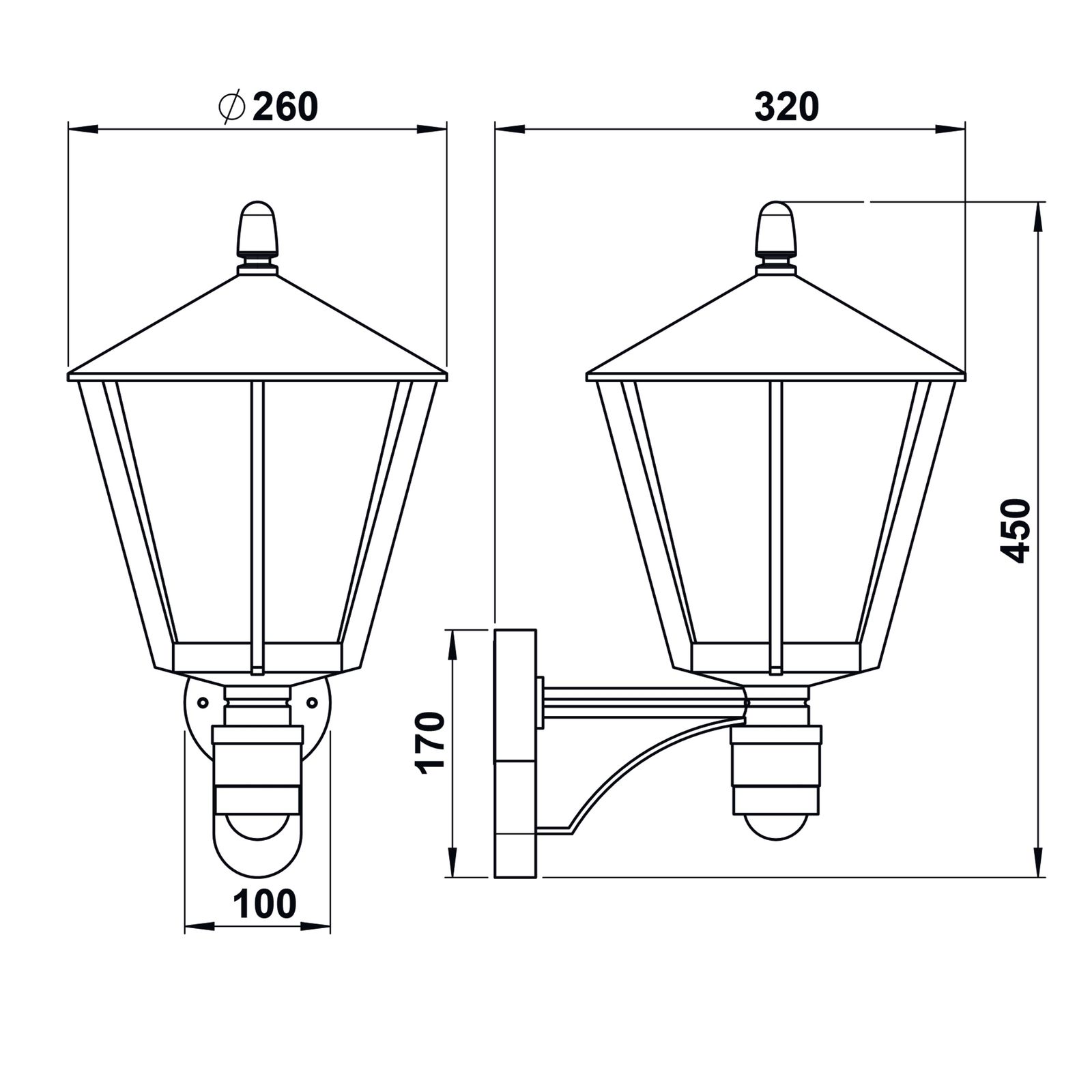 Sensorleuchte 57W HV ws IP44 E27 BWM Ø260x320mm
