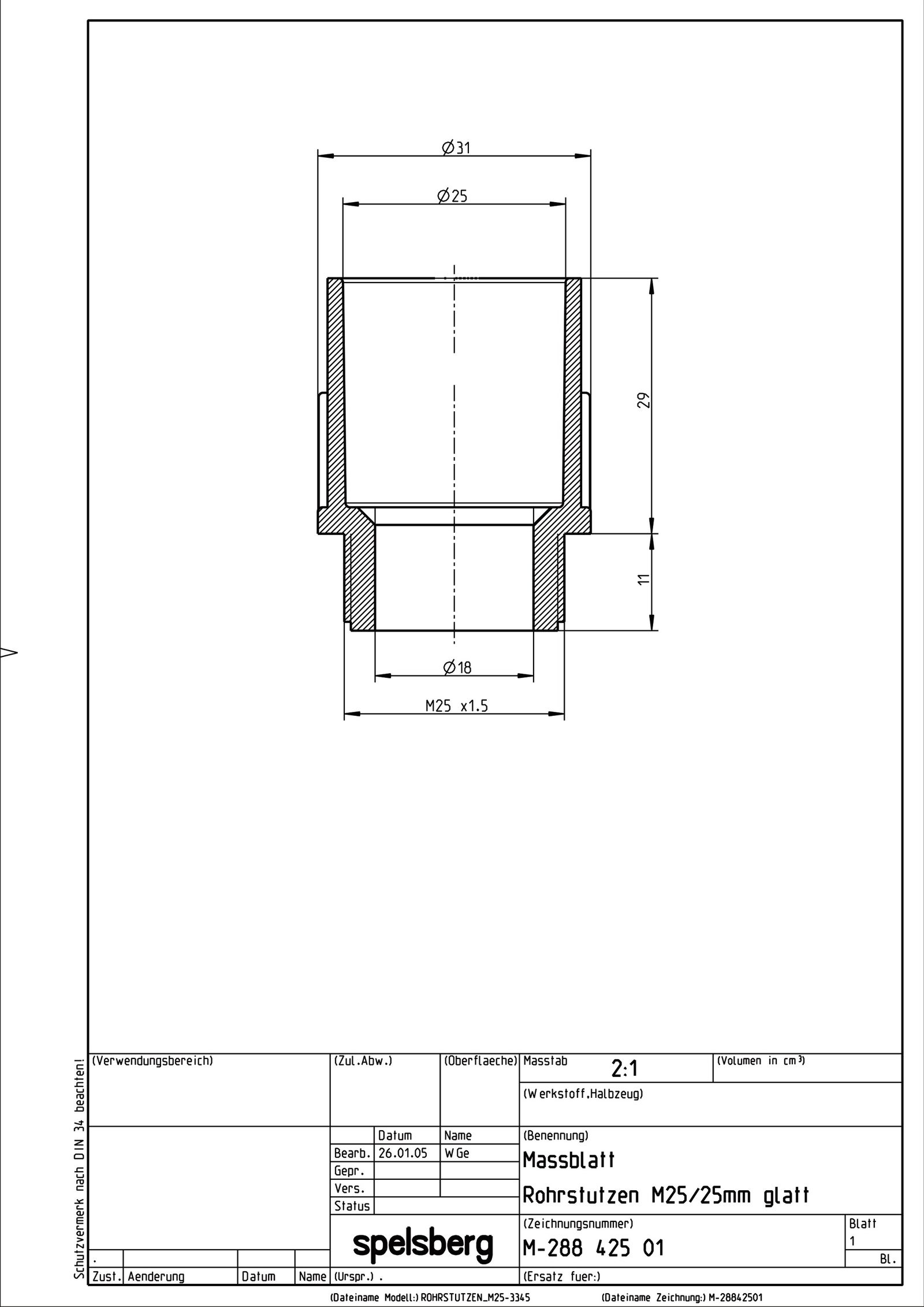 Kabeleinsteckstutzen IP20 Ø25mm lgr hfr offen