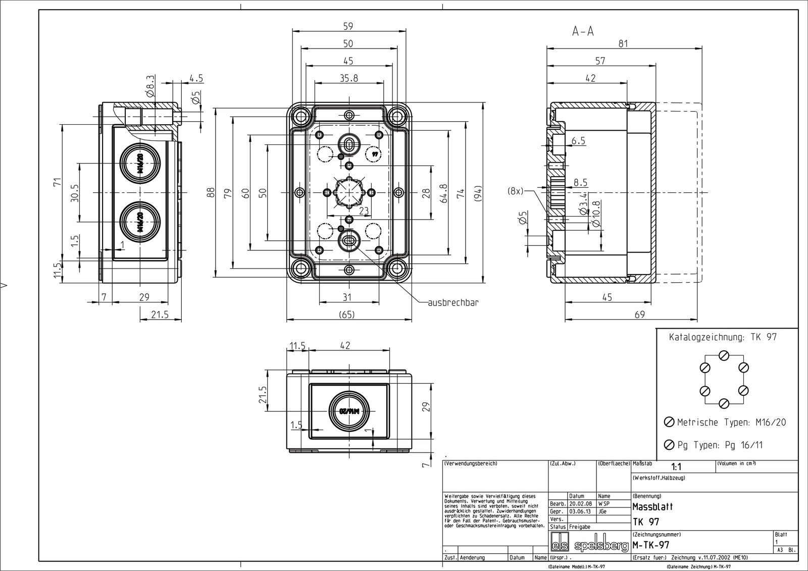 Leergehäuse Kst IP66 B94xH65xT57mm ET45mm geschl