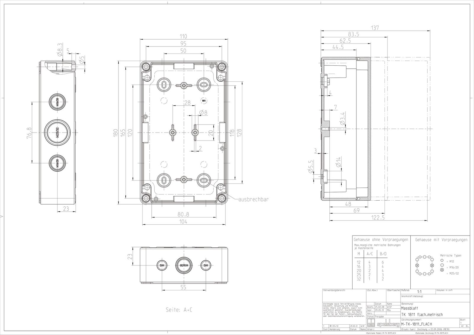 Leergehäuse Kst IP66 B110xH180xT84mm ET69mm geschl