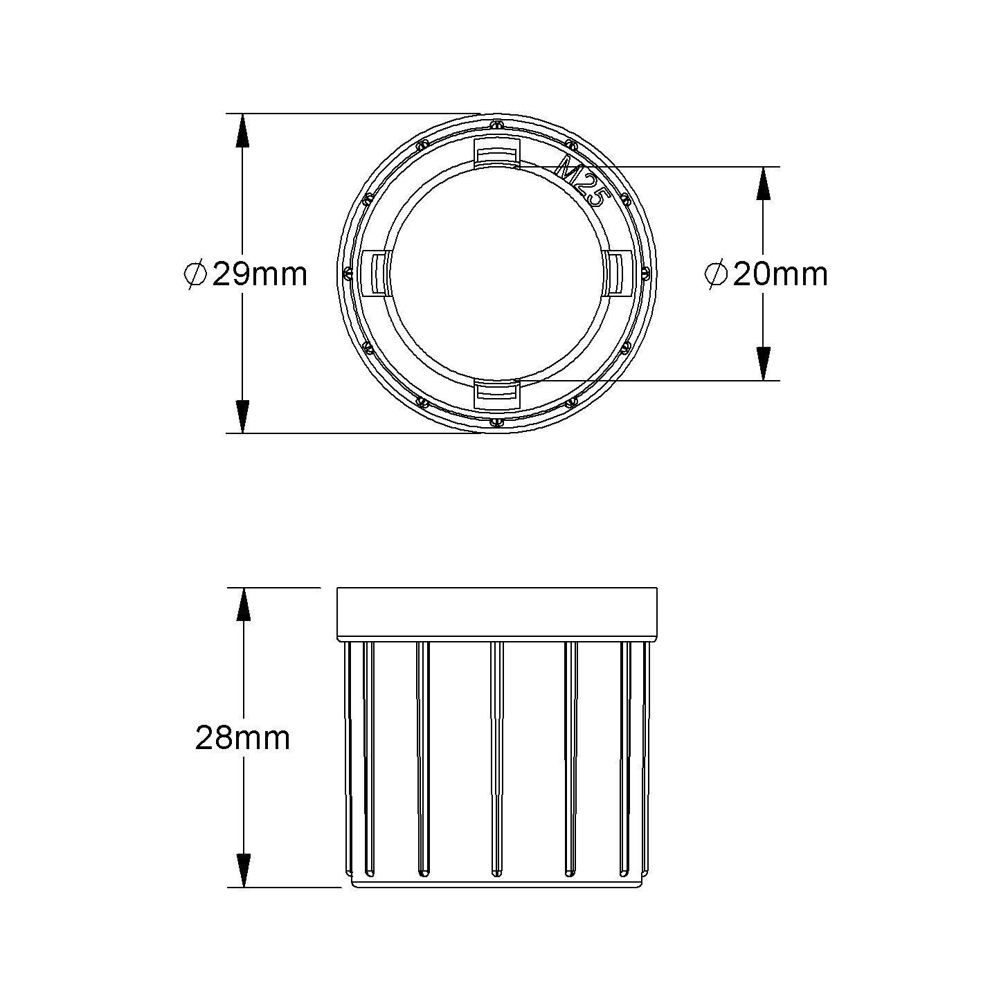 Steckendtülle Kst Ø25mm lgr hfr