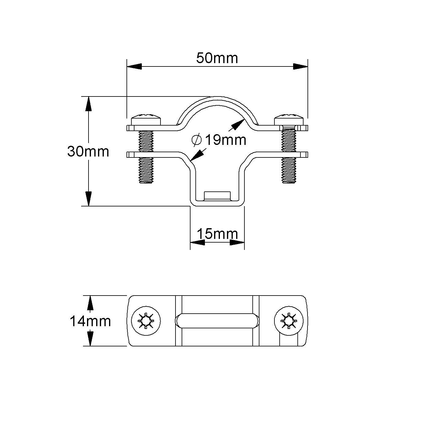 Abstandsschelle 1f Ø16mm zweilappig ST hfr