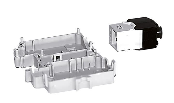 Datendose 1f IP20 RJ45 m.Buchs/Kuppl Kst mit Buchsen/Kupplungen Schneidklemm REG