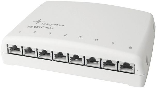 Patchpanel 8Ports Cat6A Hutschiene Schirm RAL9010 40,5x164x110mm
