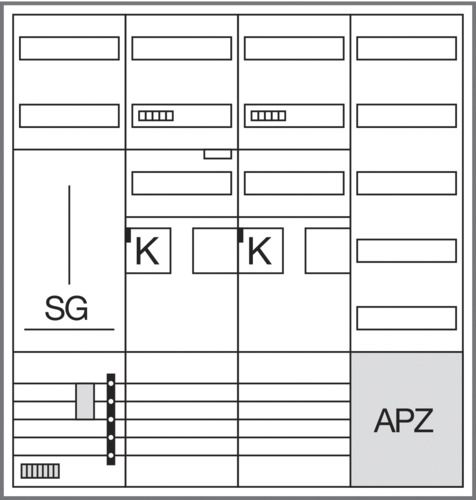 Komplettschrank AP/UP 2Z eHZ 4Feld IP44 SS_5p 1100x1050x205mm