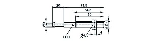 Näherungsschalter ind AC Ø12x71,5mm 25Hz Kabel 2mm 20-250V bündig Zyl Gew