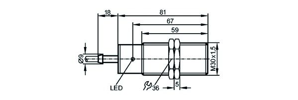 Induktivsensor 10-36V Zylinder_Gew IP67 Kabel bündig MS