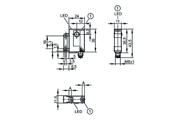 Reflexionslichtschranke 2000mm DC Quader 2000mm/Bemess M8 PNP 10-30V IP67