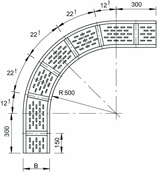 Bogen Kabelrinne 90° horiz 110x300mm o.Verb R=500mm Weitsp