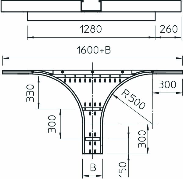 Anbau-Abzweigstück ST f/v 110x600mm f/vz o.Verb Weitsp