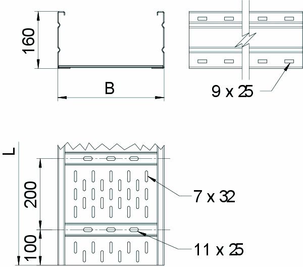 Weitspannkabelrinne WKSG-Serie 6000mm 160x300x2mm Seitenl 45500qmm