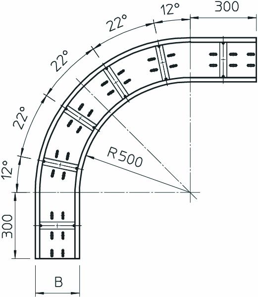 Bogen Kabelrinne 90° horiz 160x200mm o.Verb R&#x3D;500mm Weitsp