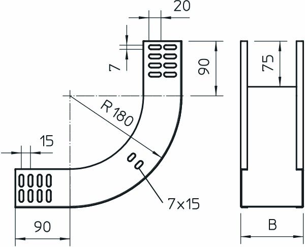 Bogen_starr 90° vert.steig 60x500mm R=180mm