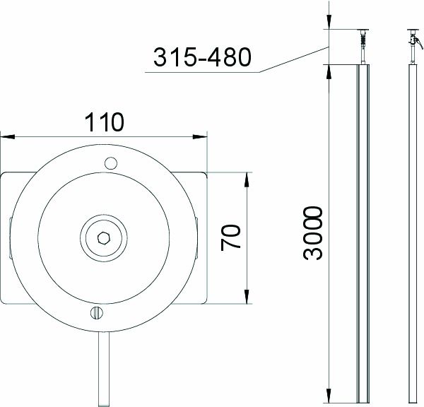 Installationssäule Alu 3300-3500mm eins rechteck spannen RAL9010 oben