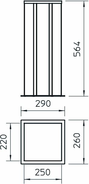 Installationssäule Alu 564mm quadrat viers schraub anod/elox unten