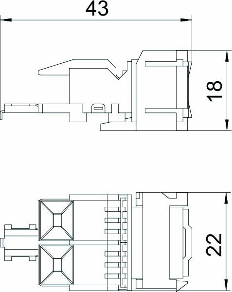 Modular-Buchse Cat6 RJ45 Feldkonf rnd bl litz massiv f.Rundkabel LSA