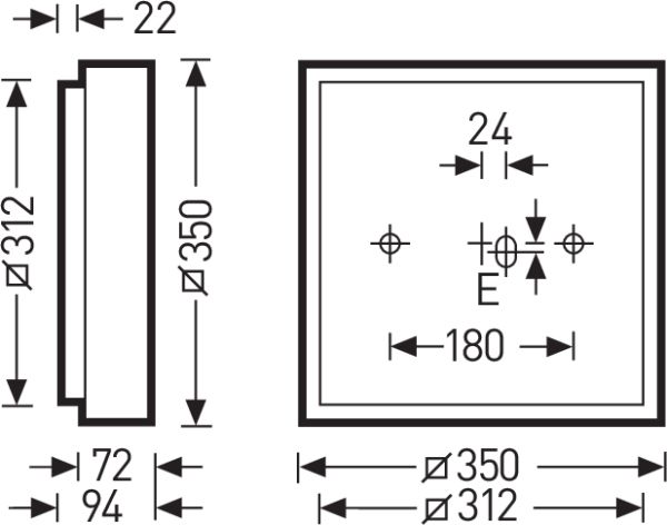Abdeckung Deca sym direkt Kst 350x350x85mm
