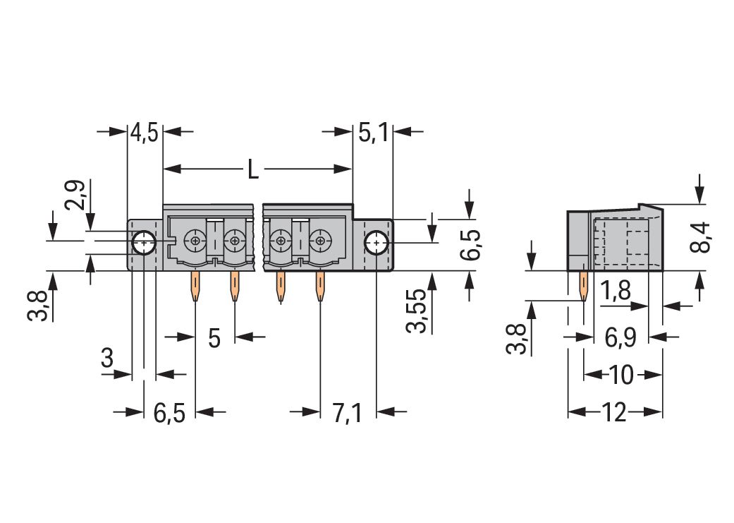 Platinenstecker Stift 6p Serie 231 gr 1re 5mm Zinn Löt frei