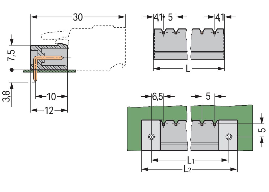 Platinenstecker Stift 24p Serie 231 gr 1re 5mm Zinn Löt frei