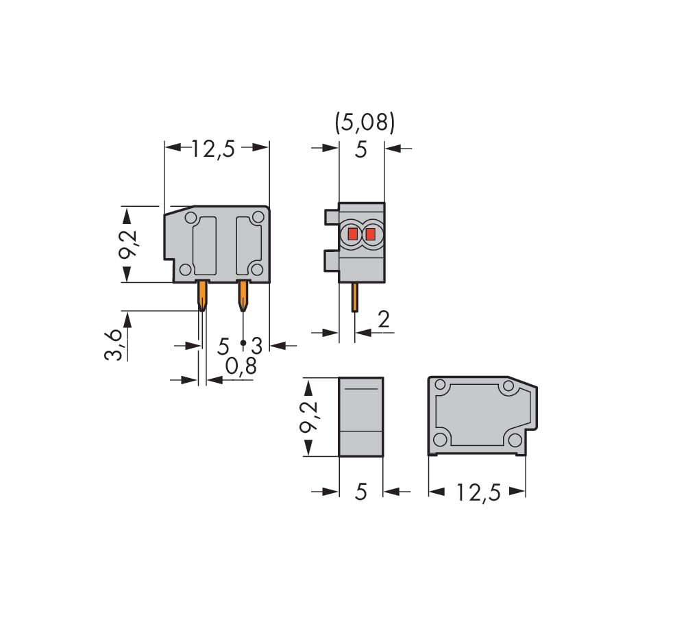 Printklemme 1f 1re or Serie 235 RM=5,08 Steckklemmanschluss/Lötanschluss