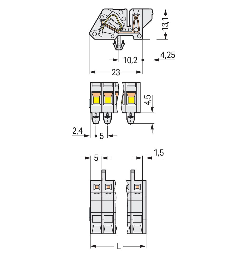 Verbindungsklemme 20p lgr Serie 721 12A 0,08-2,5qmm Thermopl 5mm Federzugans