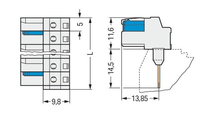 Verbindungsklemme 7p lgr Serie 722 12A Thermopl 36,5mm Steckanschl