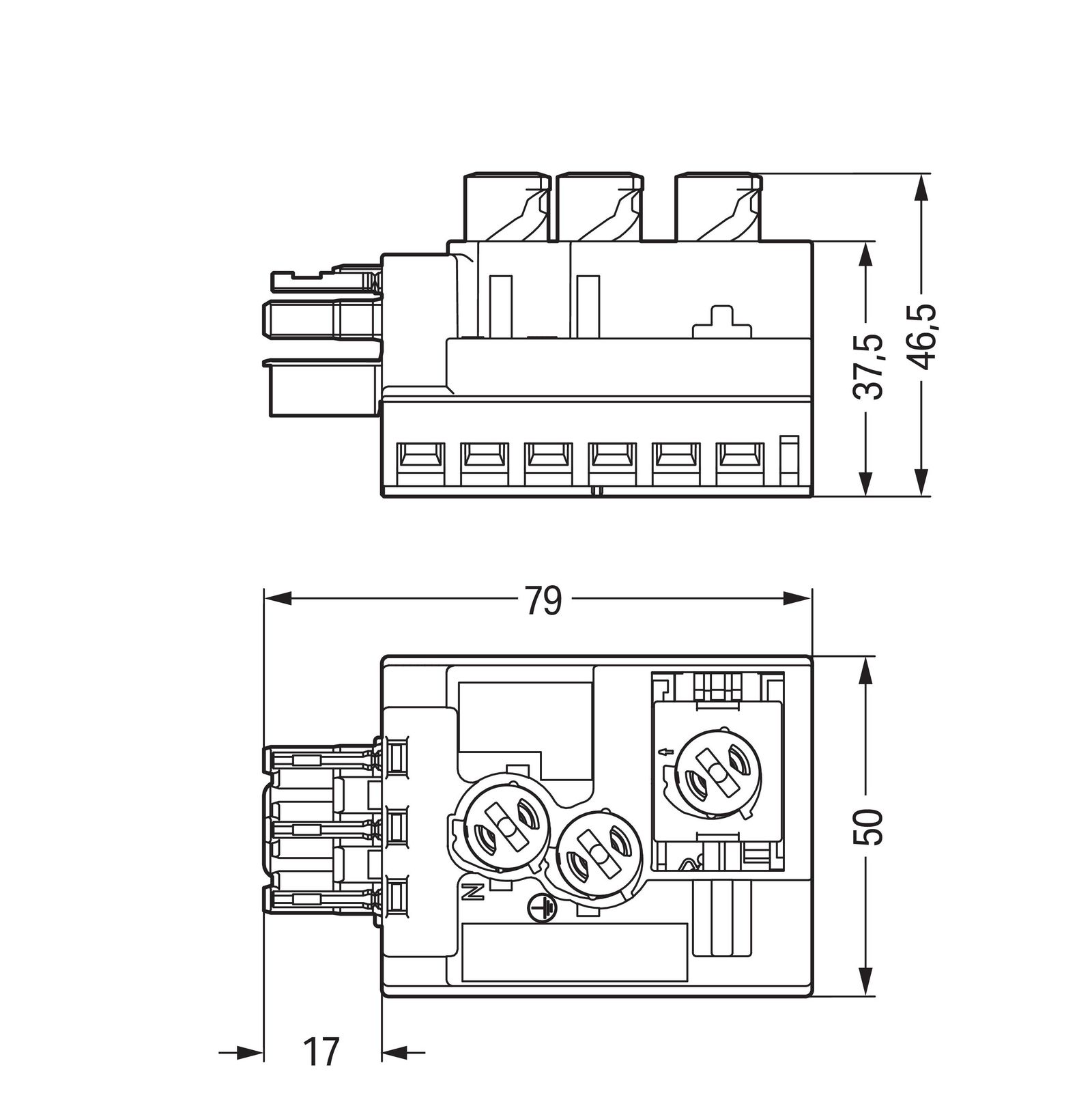 Flachleitungsadapter Serie 772 3p 4qmm 250V 25A rt Abgriff Federzugans hfr