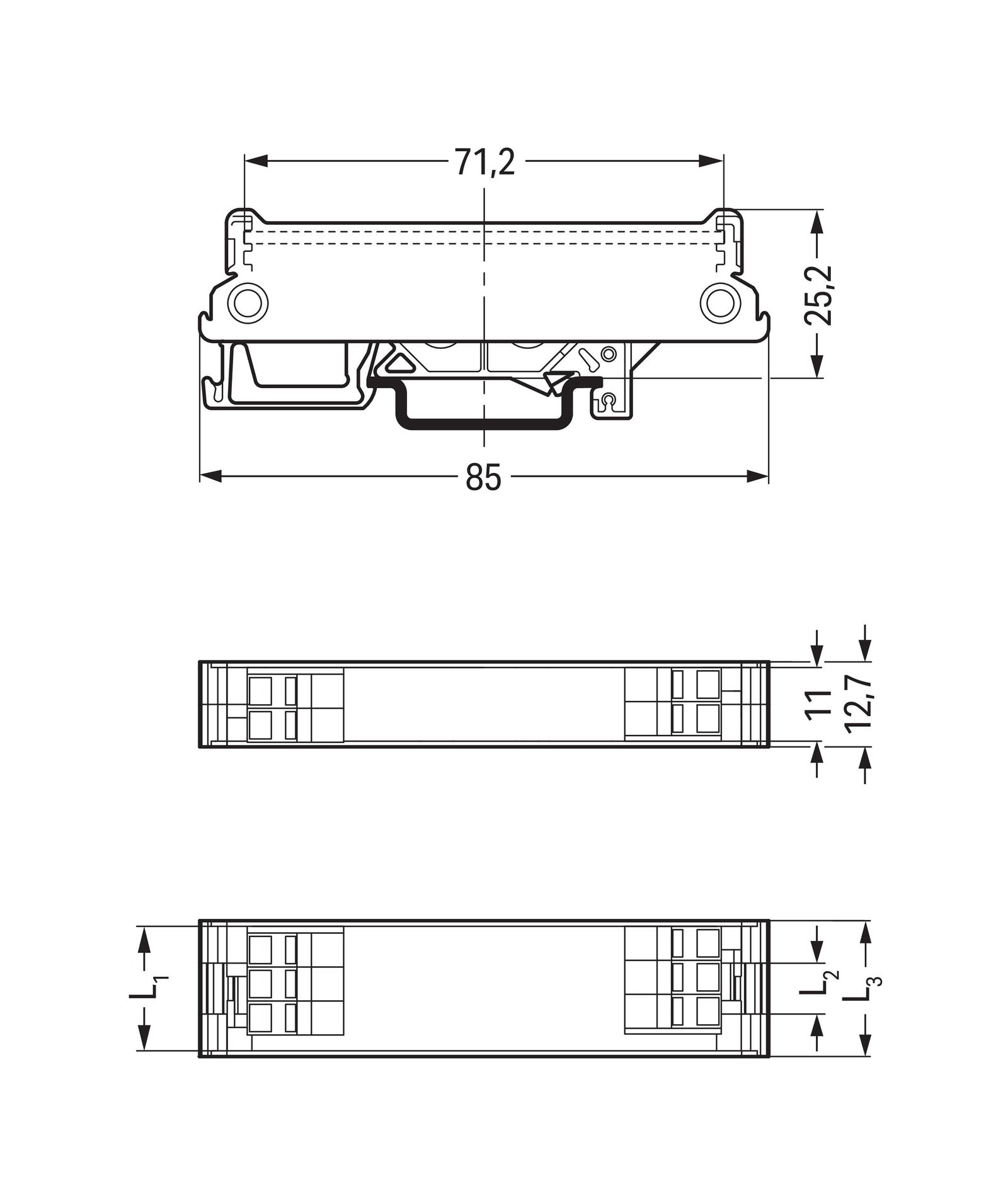 Elektronik-Leergehäuse Serie 288 IP20 18,7x6,35x85mm Kst unbeh RAL7042