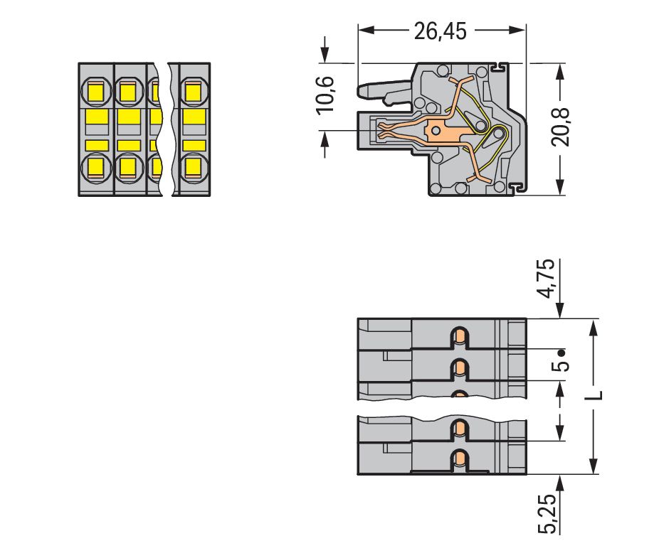 Klemmleiste 15p gr Serie 231 16A 5mm 0,2-2,5qmm Thermopl Federzugans