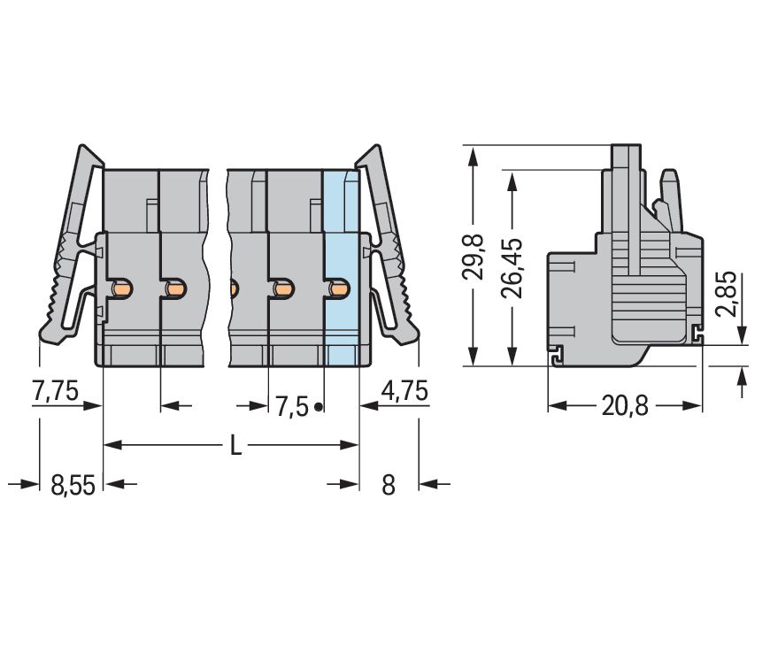 Klemmleiste 11p gr Serie 231 16A 7,5mm 0,2-2,5qmm Thermopl Federzugans