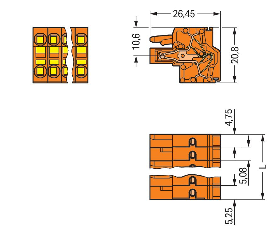 Klemmleiste 4p or Serie 231 16A Thermopl 0,2-2,5qmm 5,08mm Federzugans