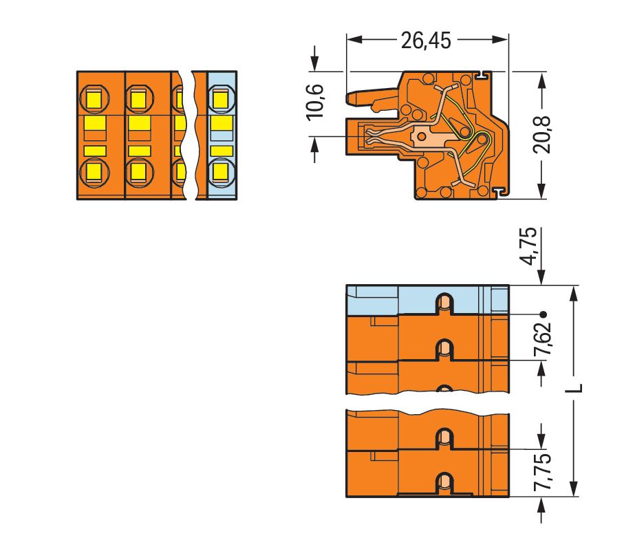 Klemmleiste 4p or Serie 231 16A Thermopl 0,2-2,5qmm 7,62mm Federzugans