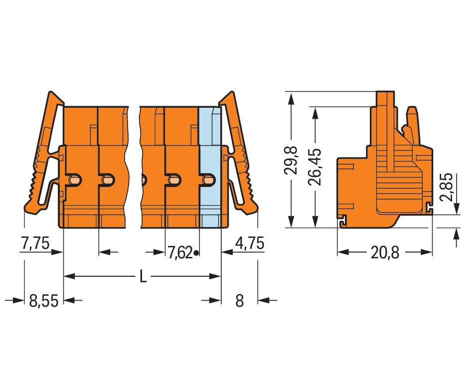 Klemmleiste 5p or Serie 231 16A Thermopl 0,2-2,5qmm 7,62mm Federzugans