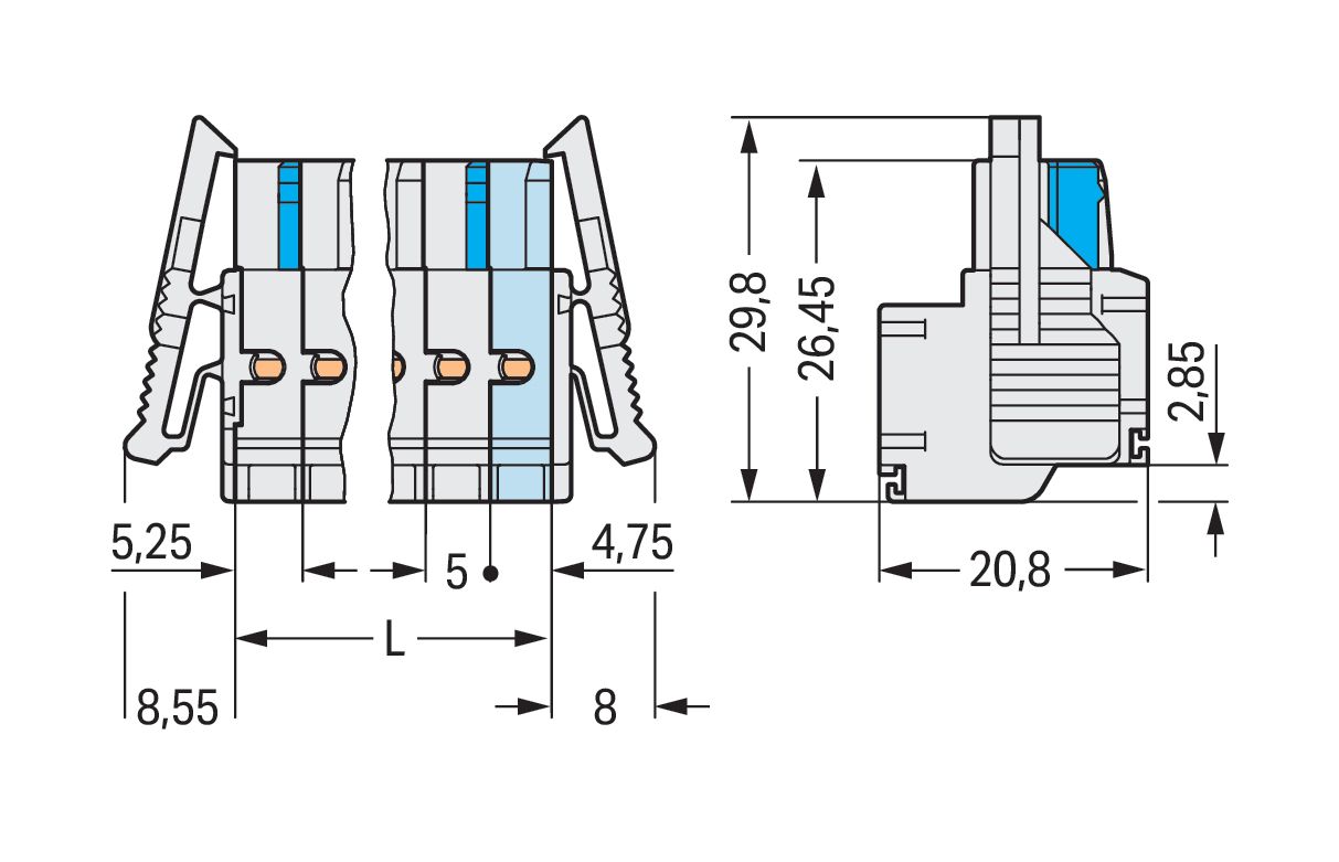 Klemmleiste 9p lgr Serie 721 16A 5mm 0,2-2,5qmm Thermopl Federzugans