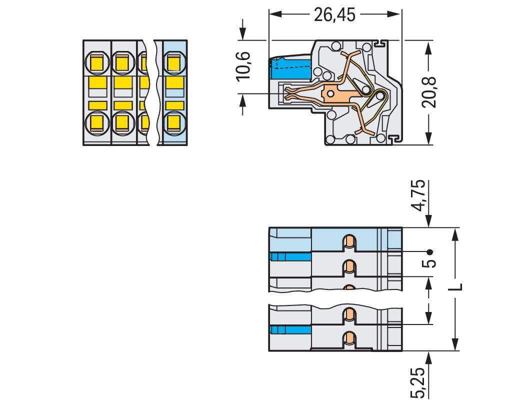 Klemmleiste 16p lgr Serie 721 16A 5mm 0,2-2,5qmm Thermopl Federzugans