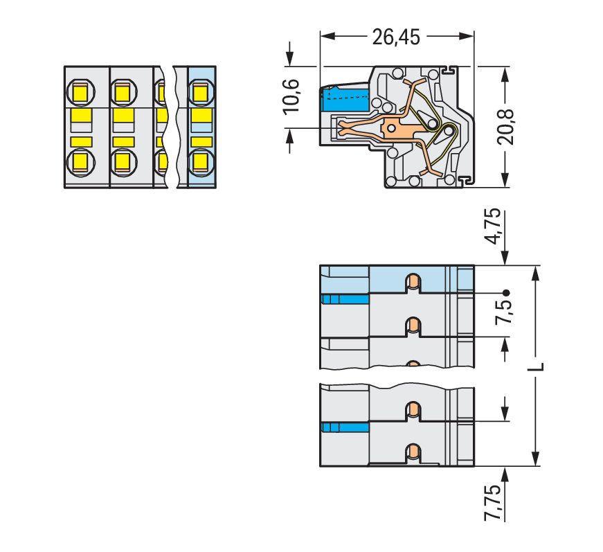 Klemmleiste 11p lgr Serie 721 16A 7,5mm 0,2-2,5qmm Thermopl Federzugans