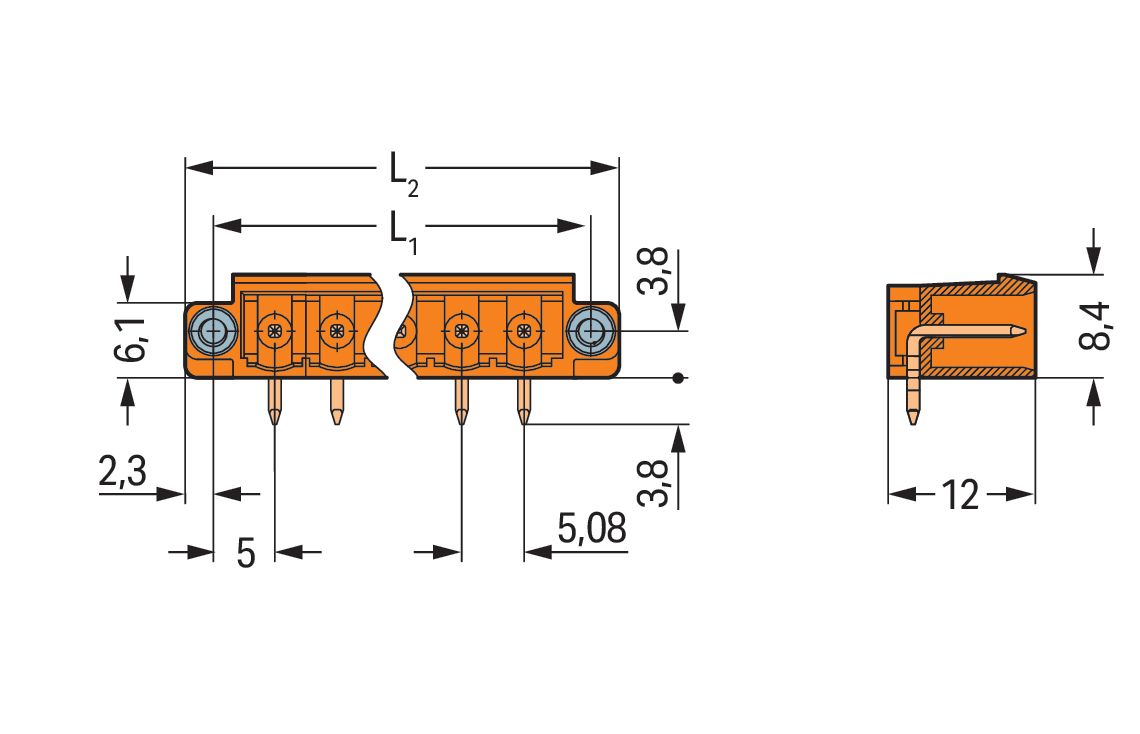 Platinenstecker Stift 7p Serie 231 or 1re 5,08mm Zinn Löt 1,5mm frei