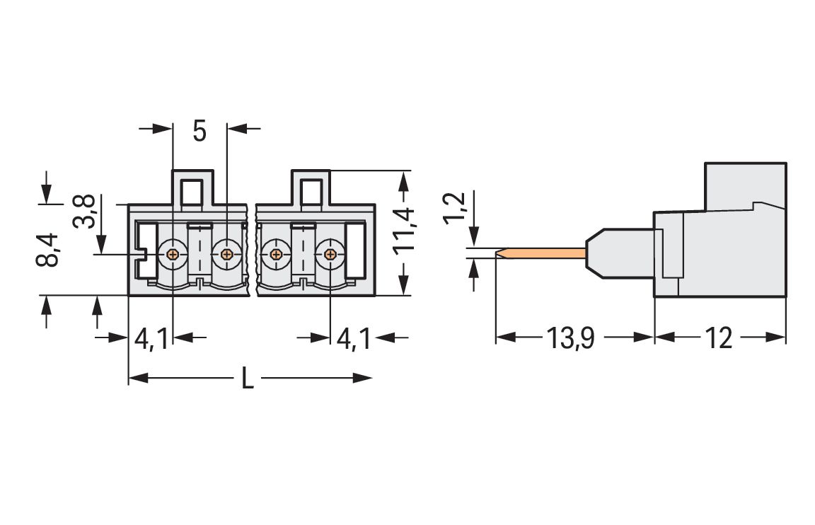 Verbindungsklemme 14p lgr Serie 721 16A Thermopl 5mm Steckanschl