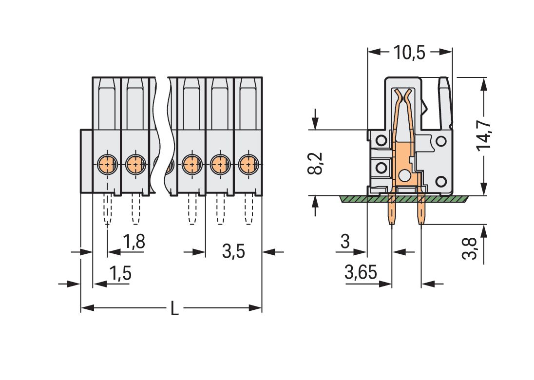 Platinenstecker Stift 24p Serie 734 lgr 1re 3,5mm Zinn Löt frei