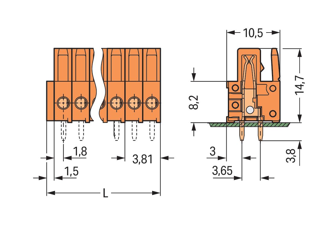 Platinenstecker Stift 9p Serie 734 or 1re 3,81mm Zinn Löt frei