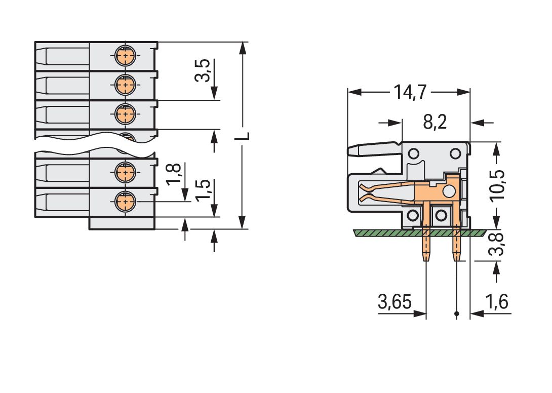 Platinenstecker Stift 13p Serie 734 lgr 1re 3,5mm Zinn Löt frei