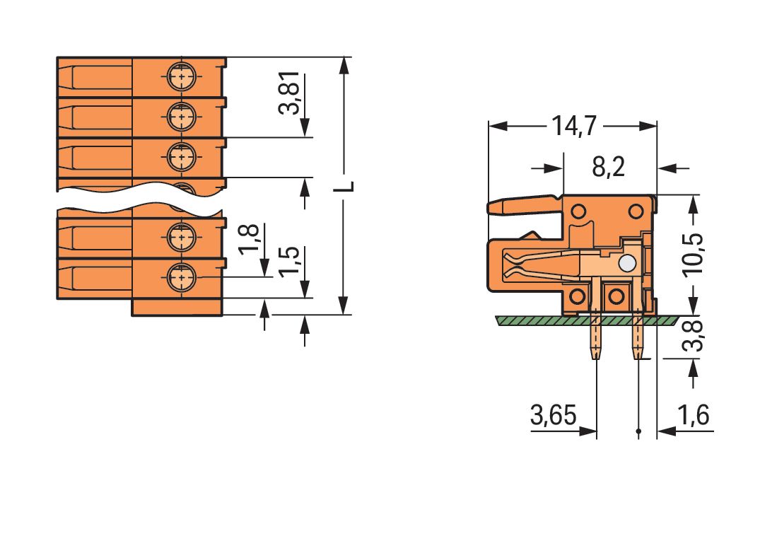 Platinenstecker Stift 20p Serie 734 or 1re 3,81mm Zinn Löt frei