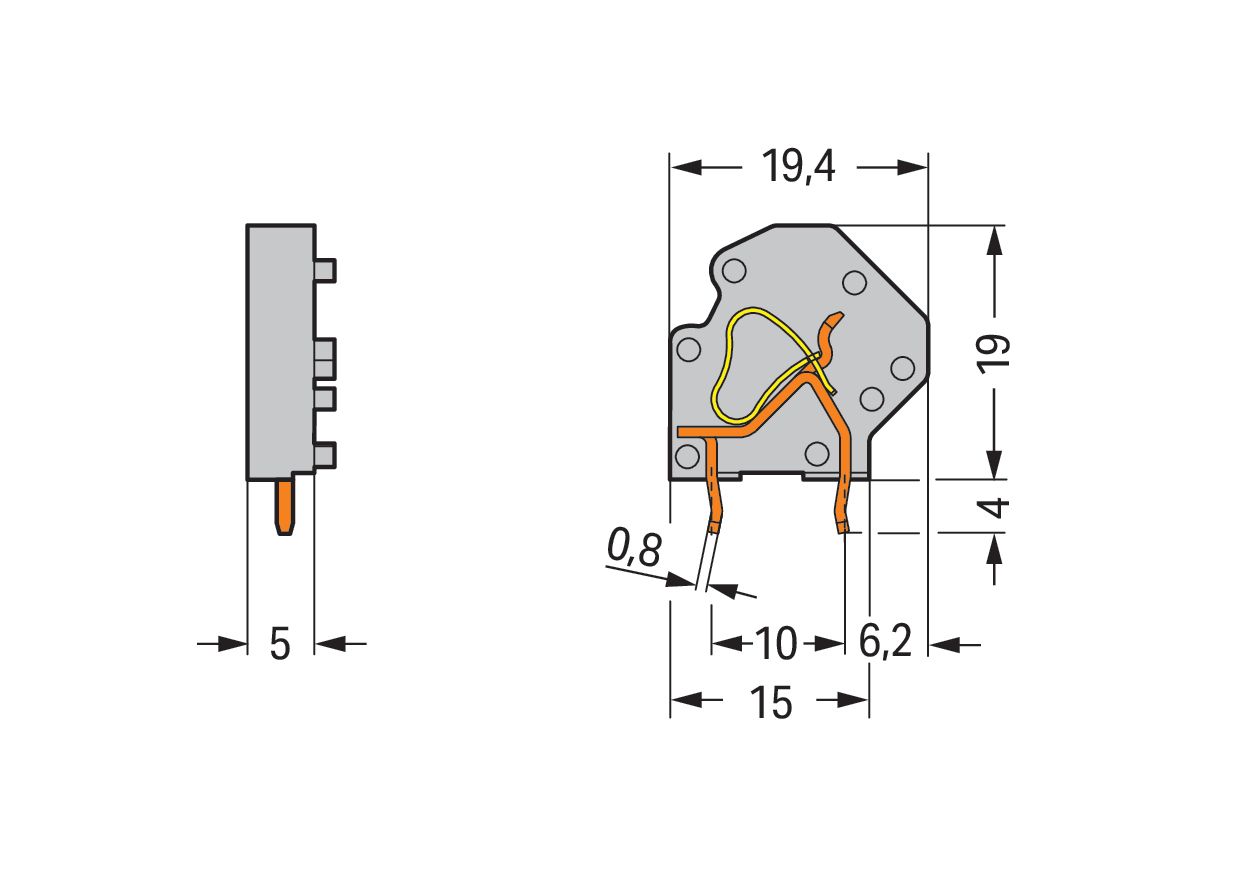 Printklemme 1f 1re gr Serie 745 RM=5 Federzuganschluss/Lötanschluss 0,08-4qmm