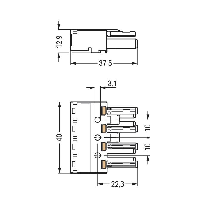 Steckverbinder Gebäude 4p Serie 770 25A Federzug 400V Buchse 4qmm N/PE1/PE2/L